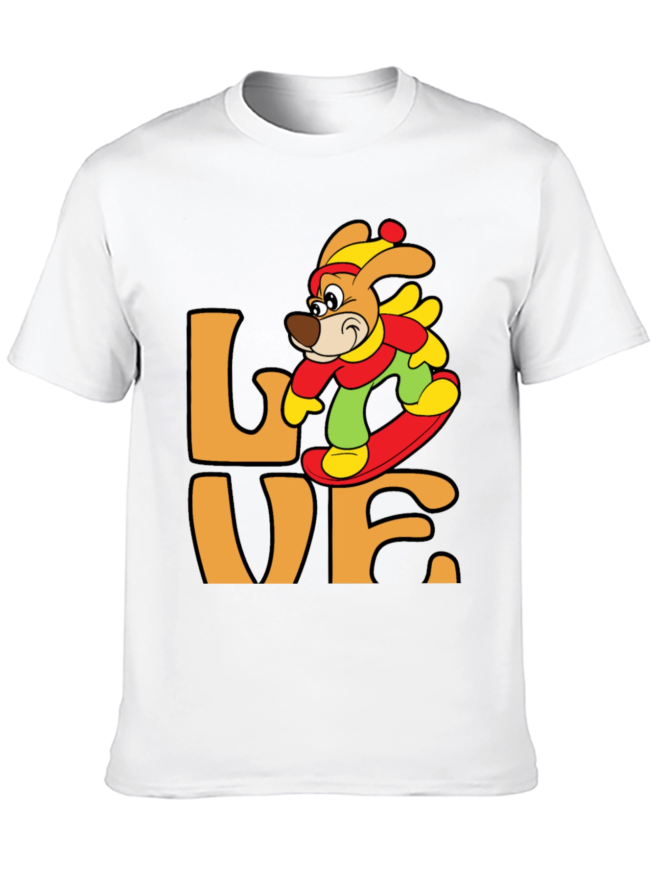 Cartoon Dog Snowboarding Graphic T-Shirt