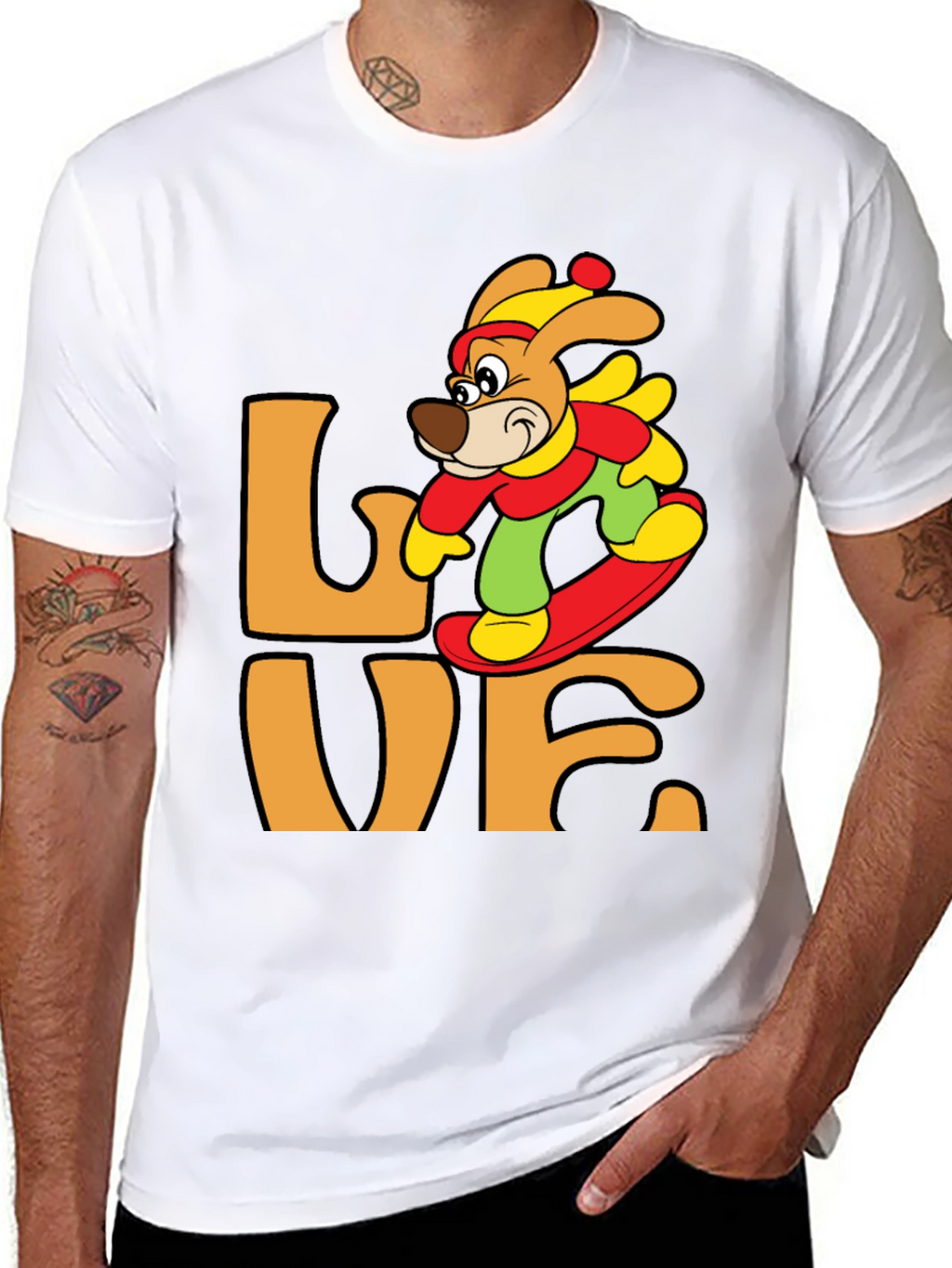 Cartoon Dog Snowboarding Graphic T-Shirt