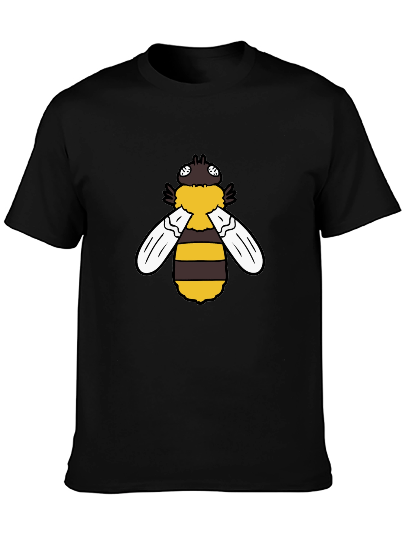 Cartoon Bee Graphic Tee - Black Short Sleeve Shirt