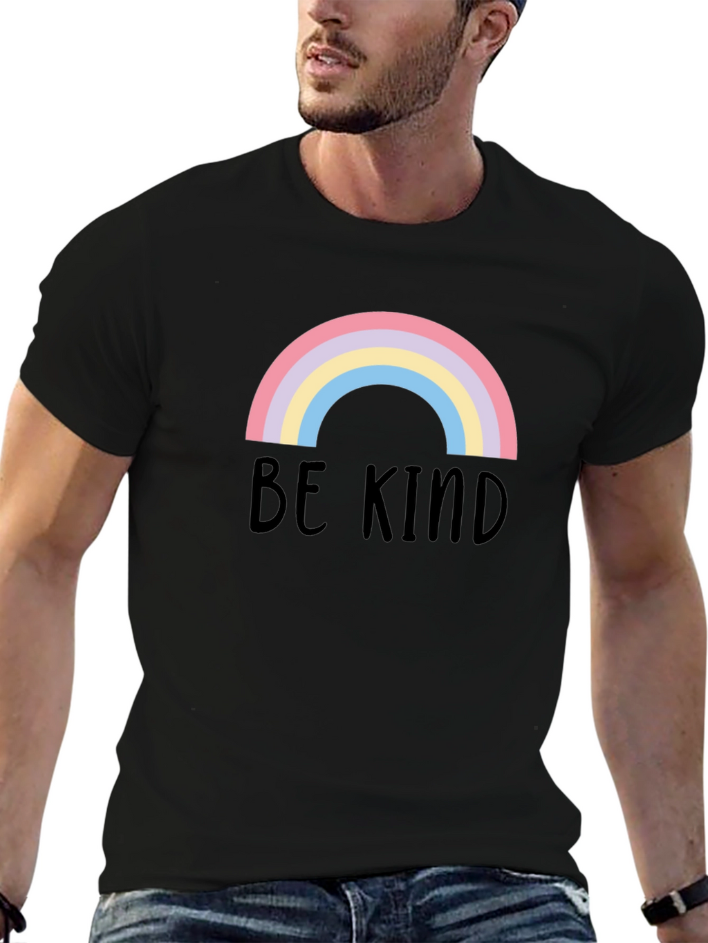 Be Kind Rainbow Graphic Tee - Black