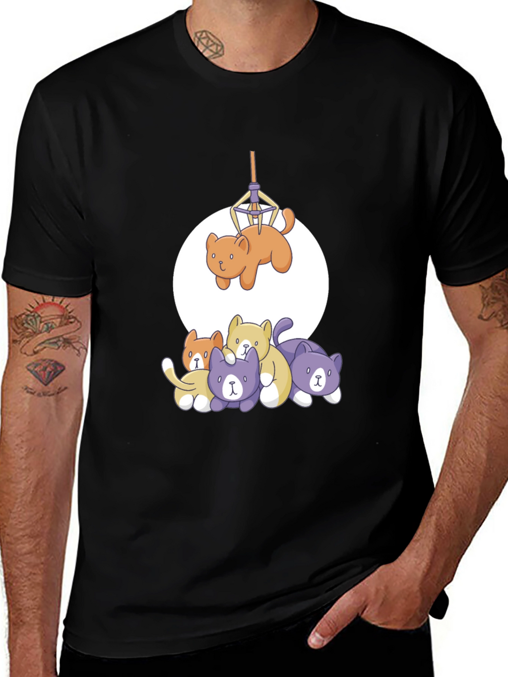 Funny Cat Graphic Tee - Black