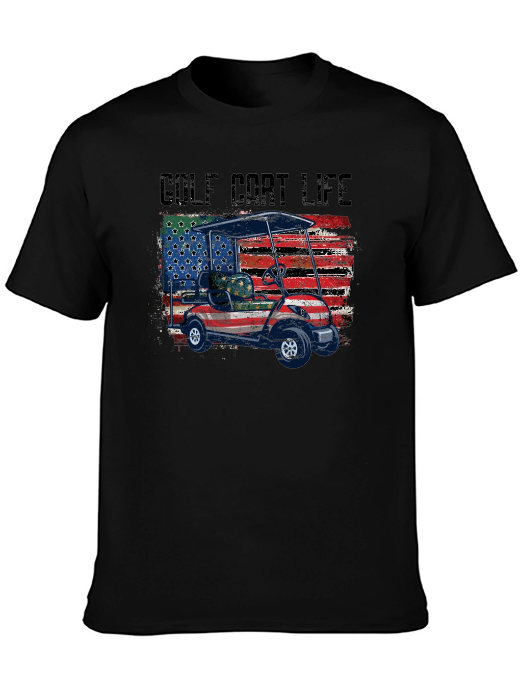 Golf Cart Life Tee - Patriotic USA Flag Design