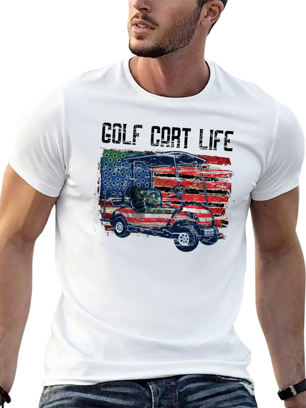 Golf Cart Life Tee - Patriotic USA Flag Design