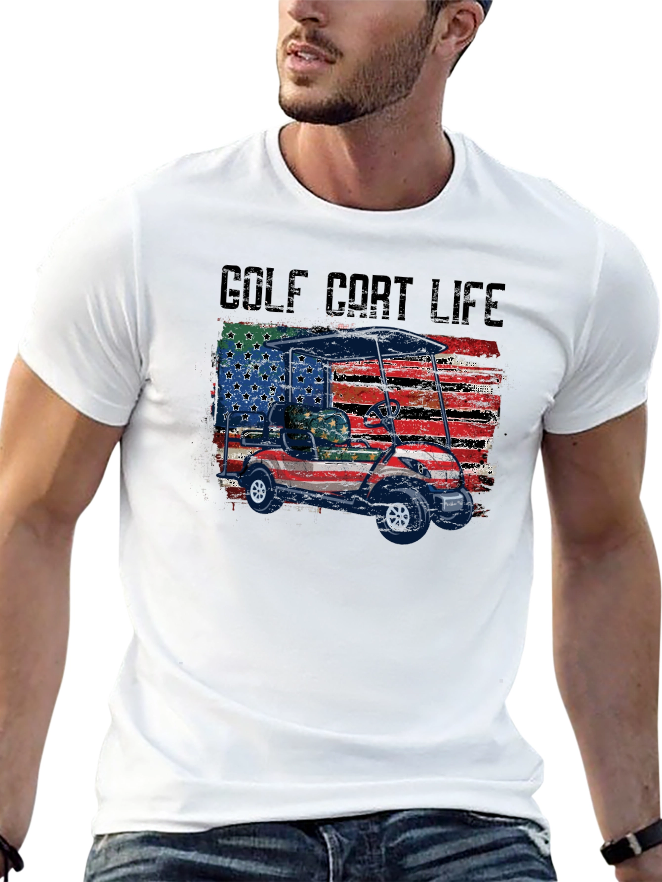 Golf Cart Life Tee - Patriotic USA Flag Design