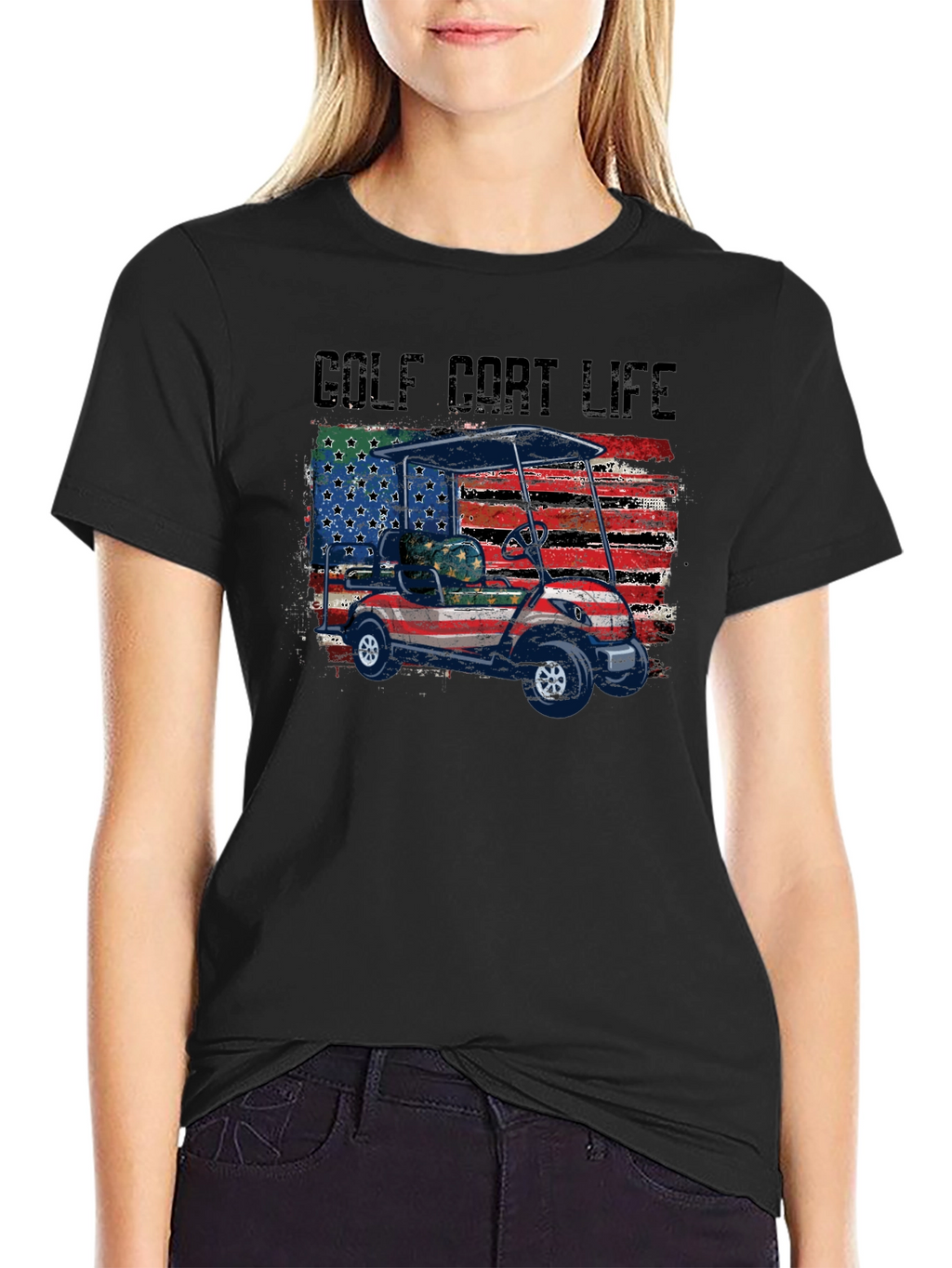 Golf Cart Life Tee - Patriotic USA Flag Design