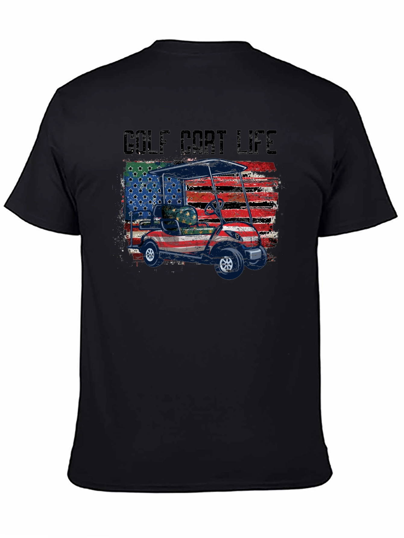 Golf Cart Life Tee - Patriotic USA Flag Design