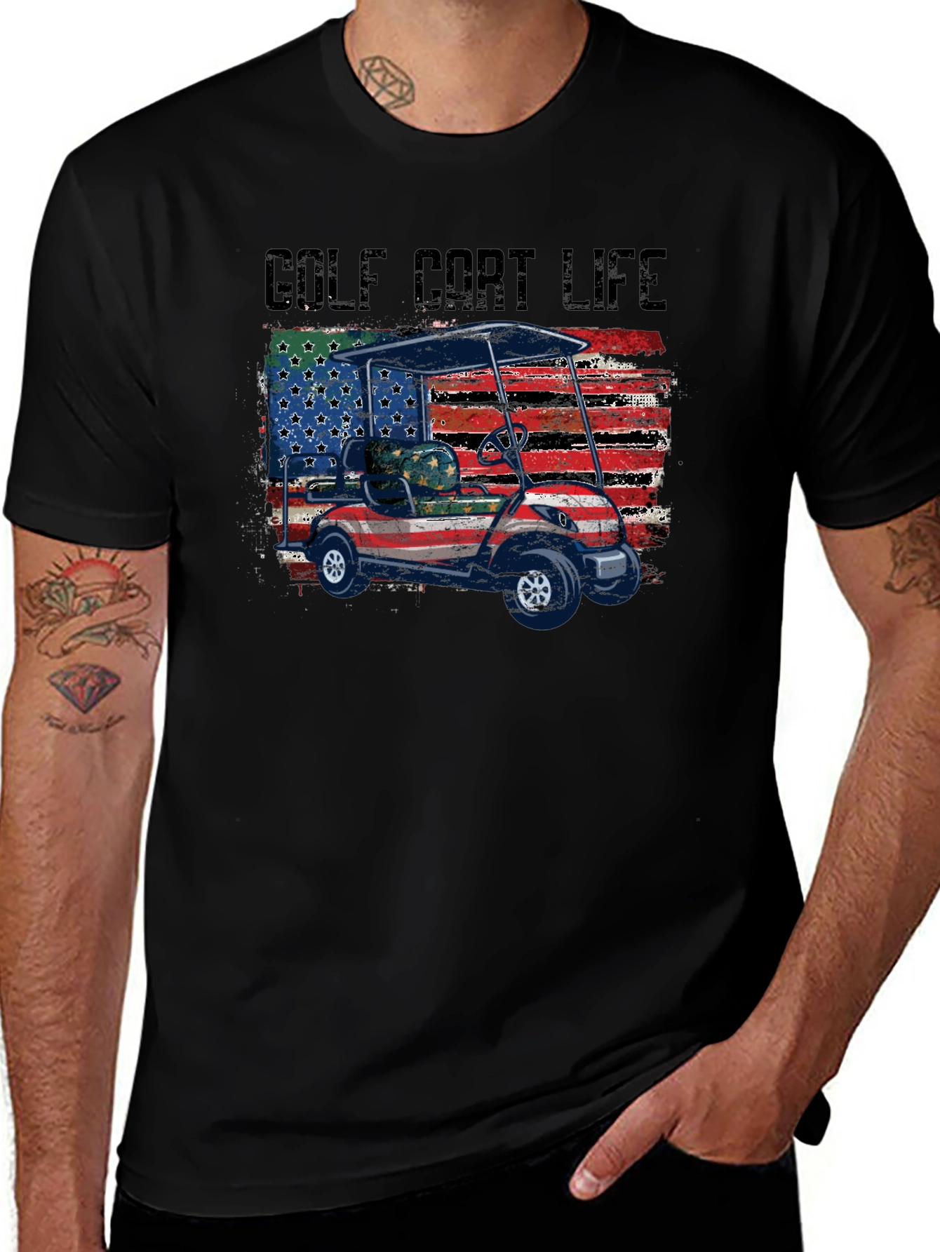 Golf Cart Life Tee - Patriotic USA Flag Design