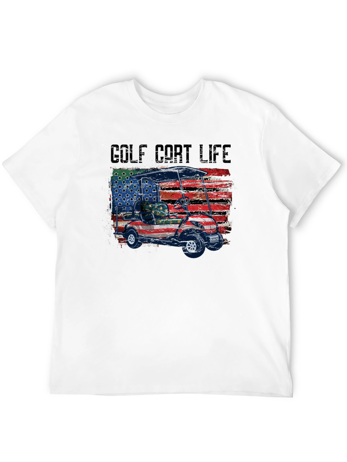 Golf Cart Life Tee - Patriotic USA Flag Design