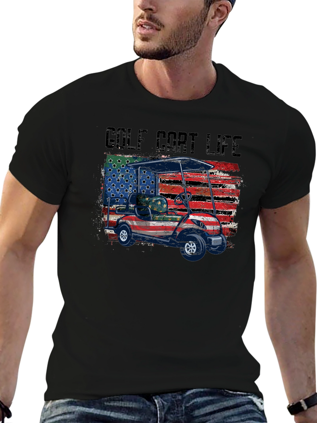 Golf Cart Life Tee - Patriotic USA Flag Design