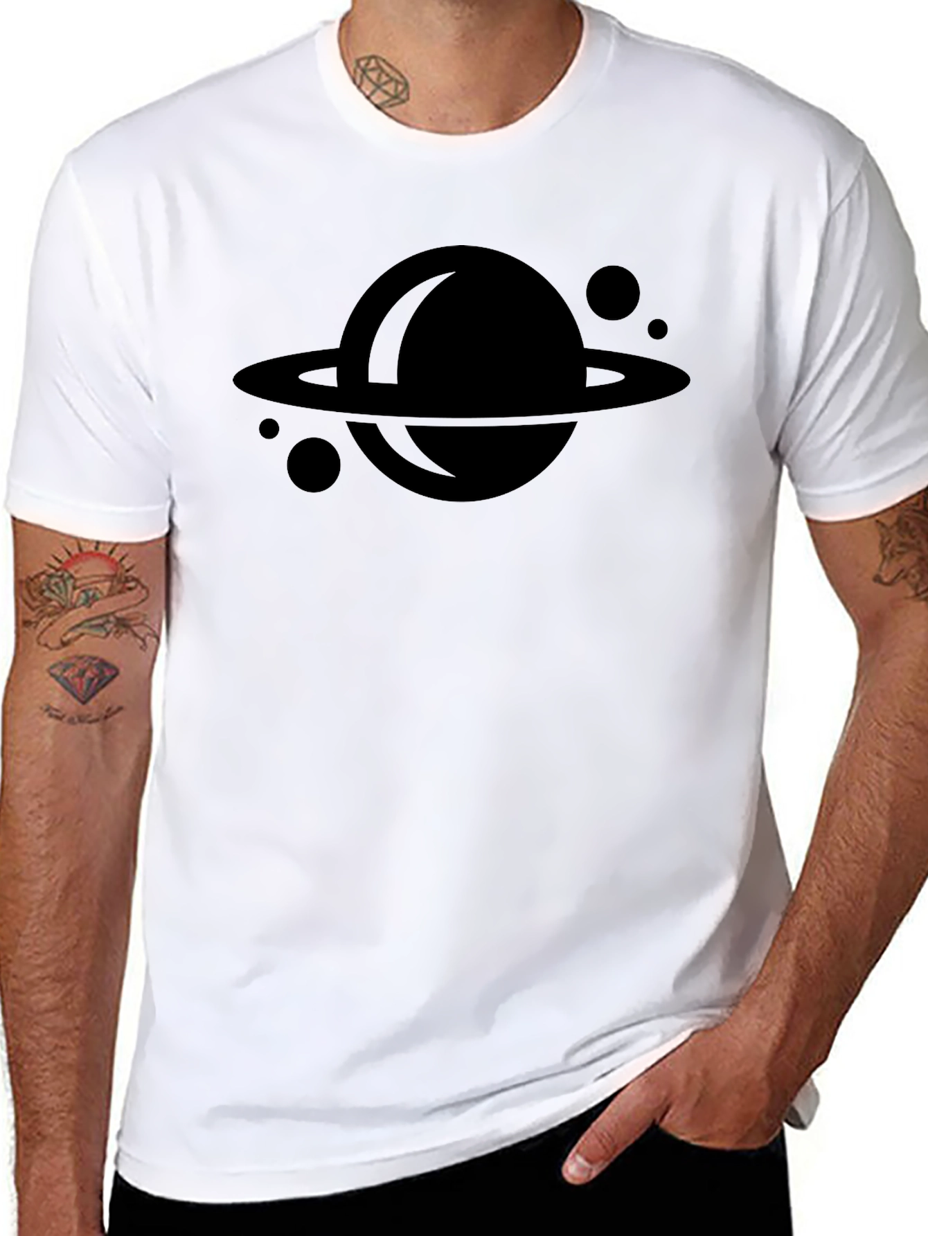 Planet Graphic Tee - Cool Black Crewneck T-Shirt