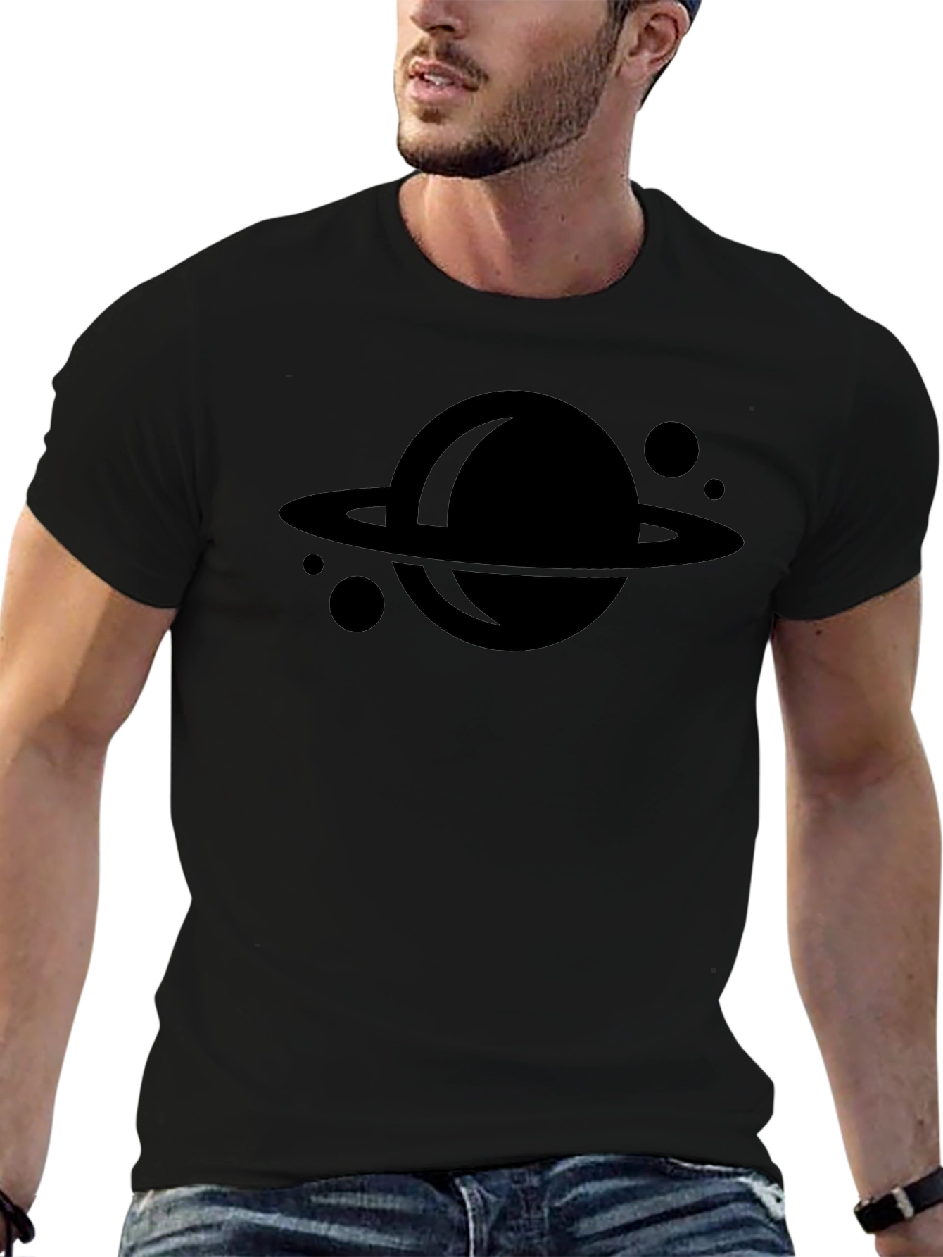 Planet Graphic Tee - Cool Black Crewneck T-Shirt