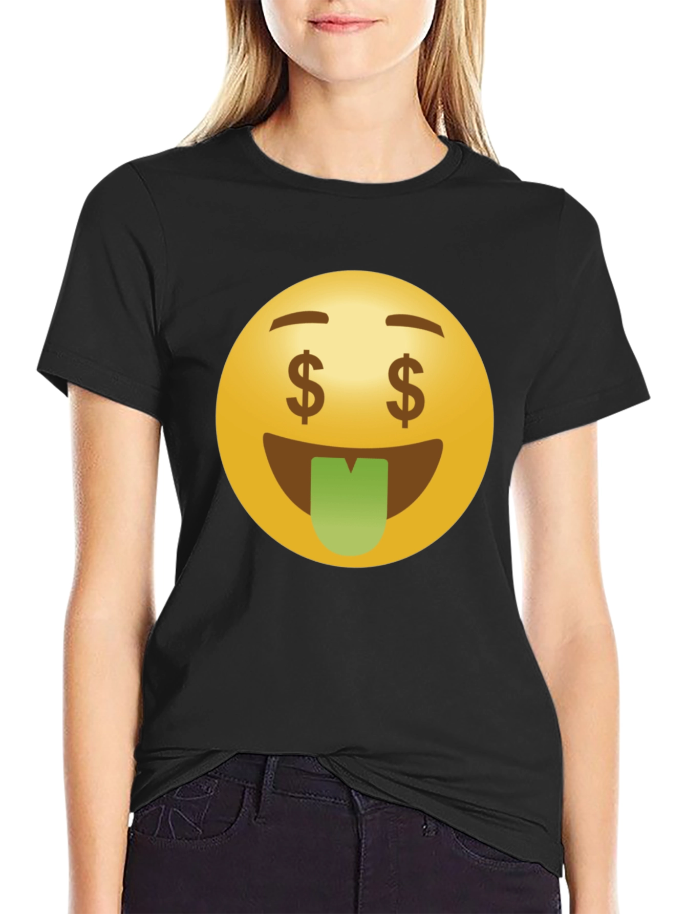 Money Eyes Emoji Black T-Shirt