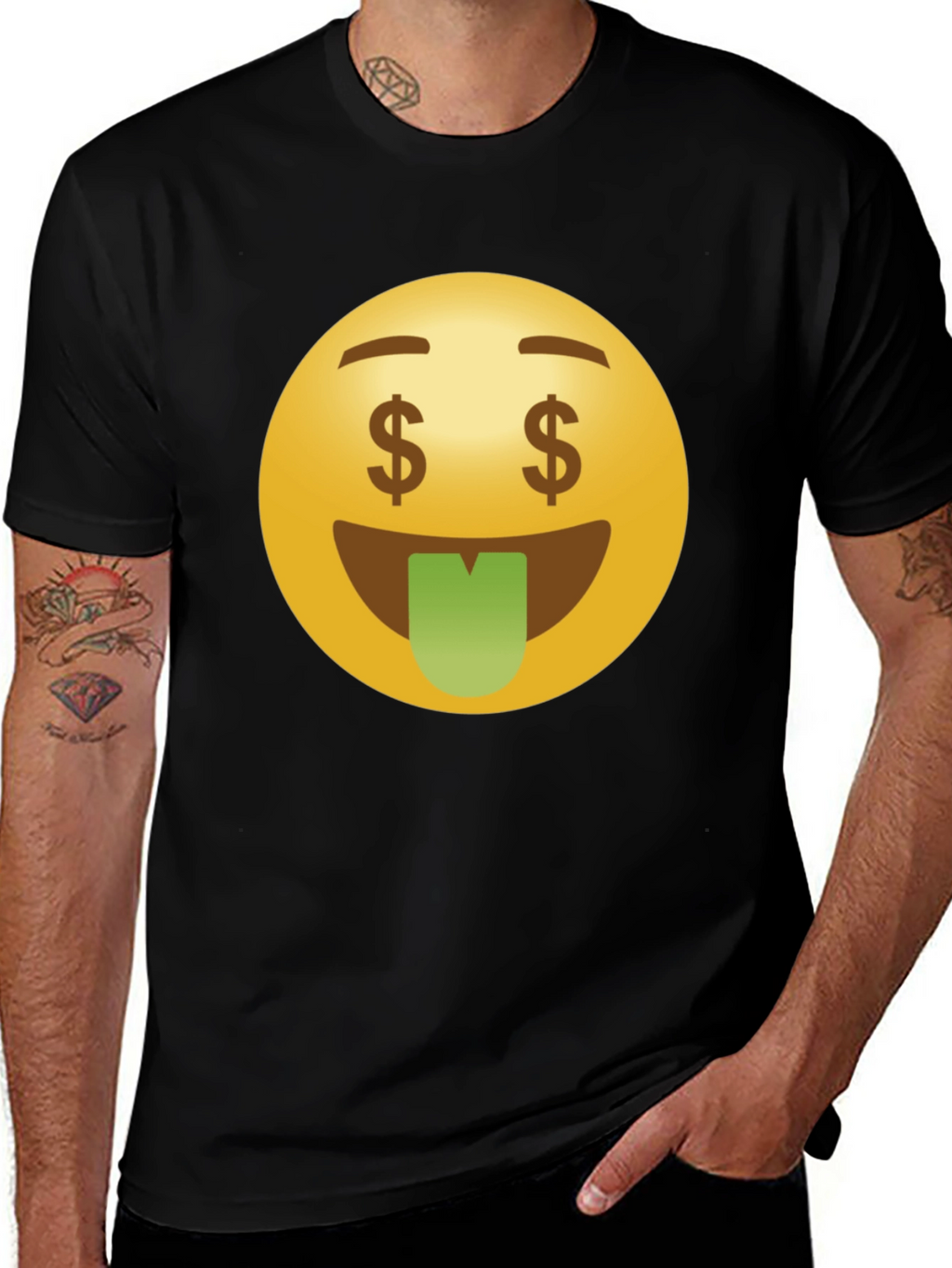 Money Eyes Emoji Black T-Shirt