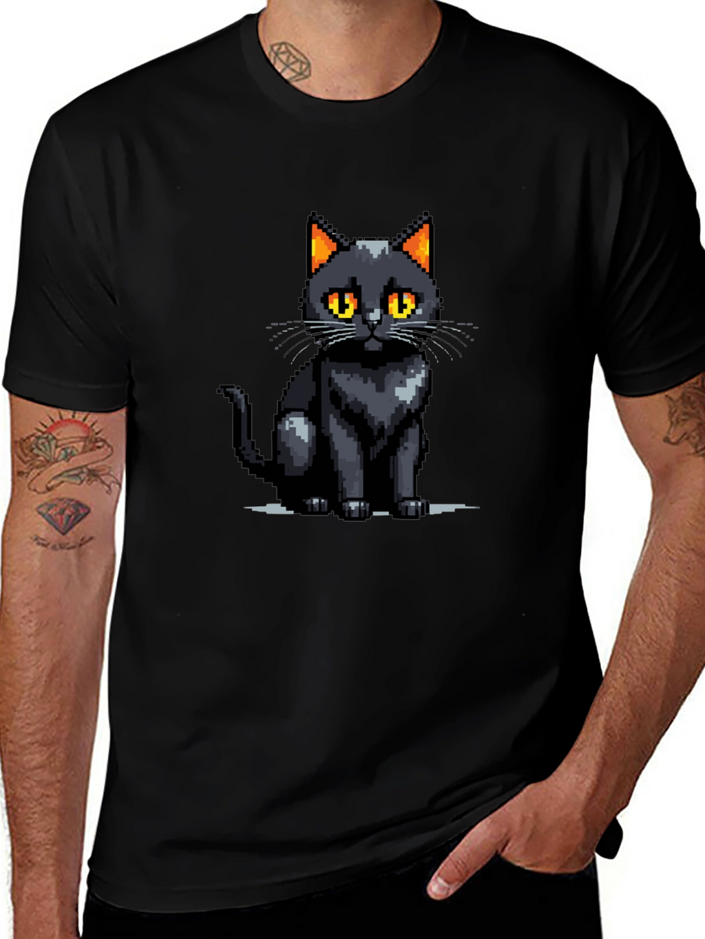 Pixel Cat Graphic T-Shirt - Black