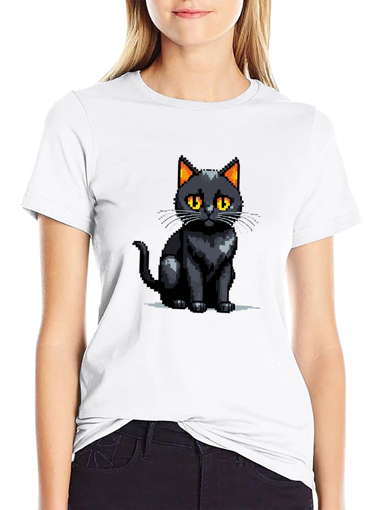 Pixel Cat Graphic T-Shirt - Black
