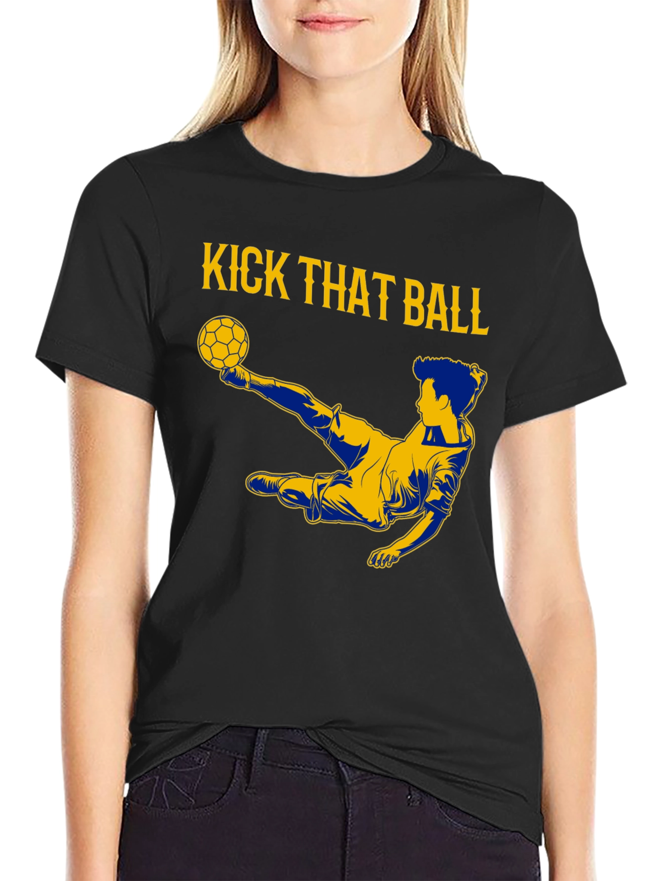 Kick That Ball Graphic Tee - Black Cotton T-Shirt