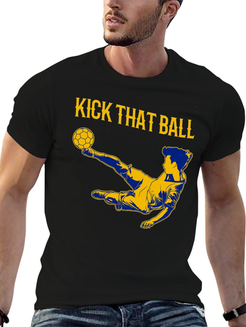 Kick That Ball Graphic Tee - Black Cotton T-Shirt