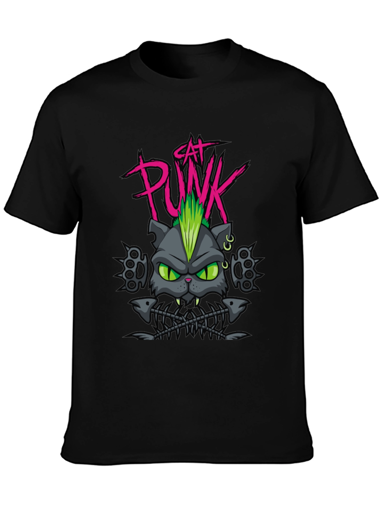 Cat Punk Graphic Tee - Mens Black T-Shirt