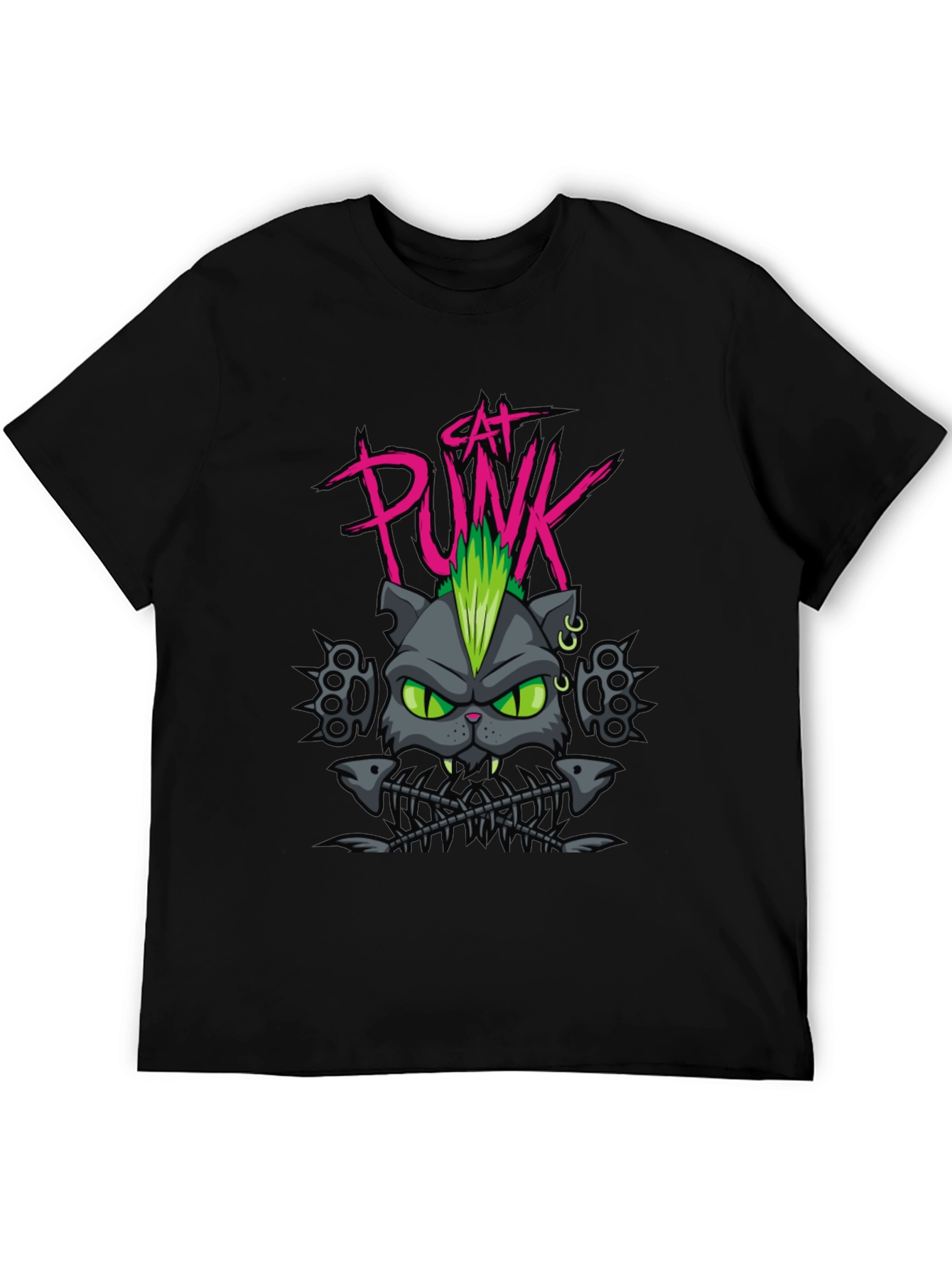 Cat Punk Graphic Tee - Mens Black T-Shirt