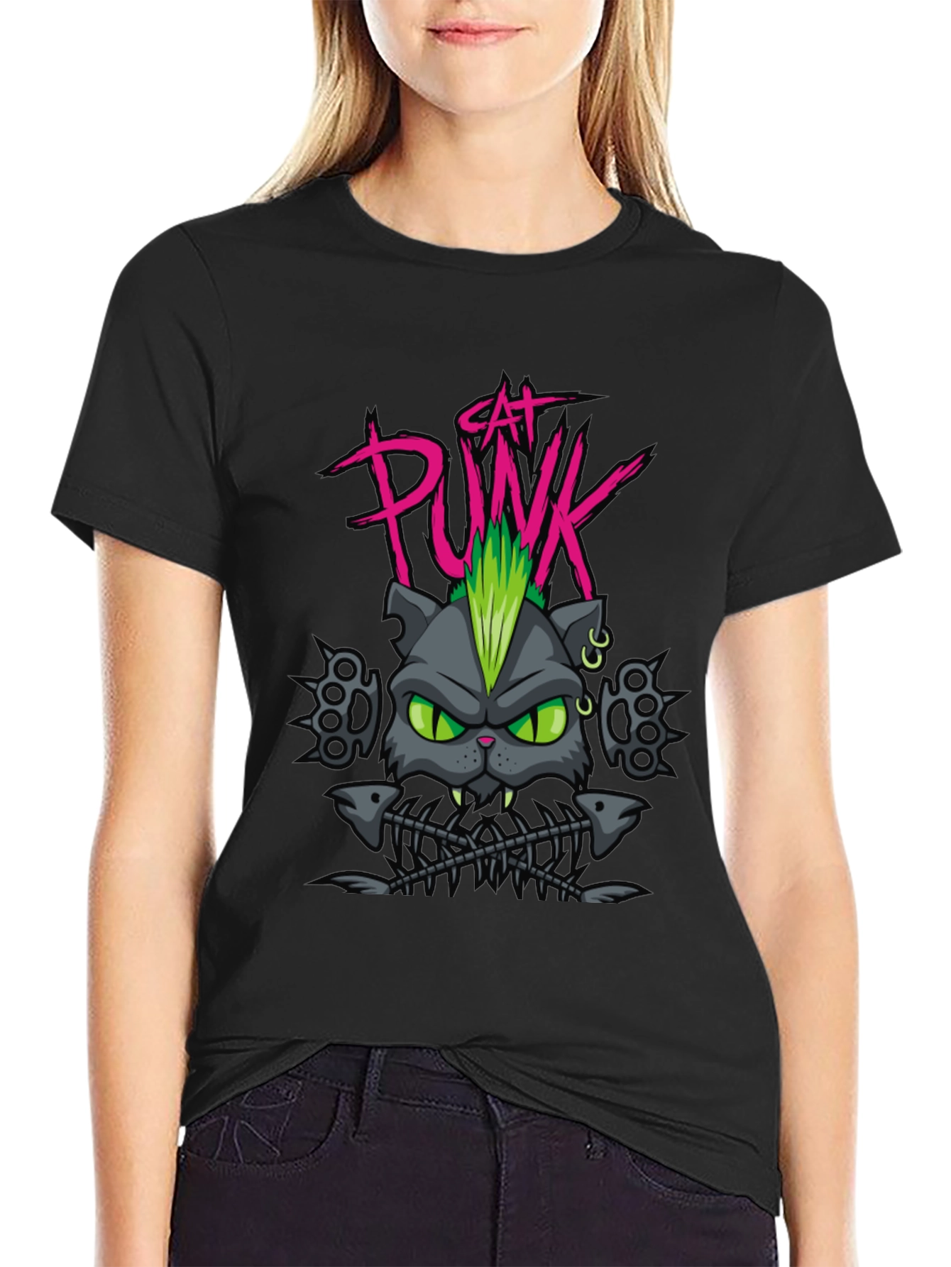 Cat Punk Graphic Tee - Mens Black T-Shirt