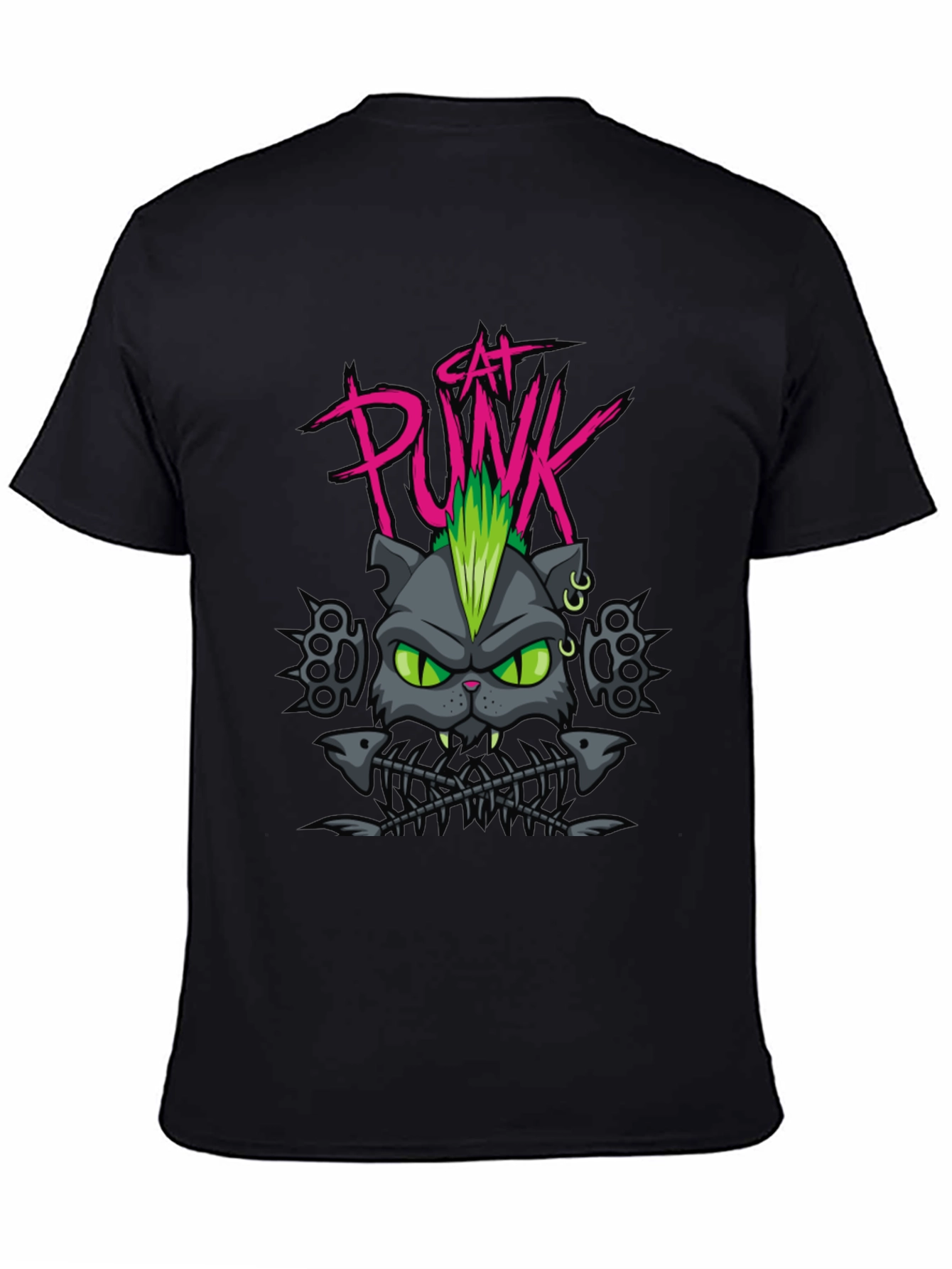 Cat Punk Graphic Tee - Mens Black T-Shirt