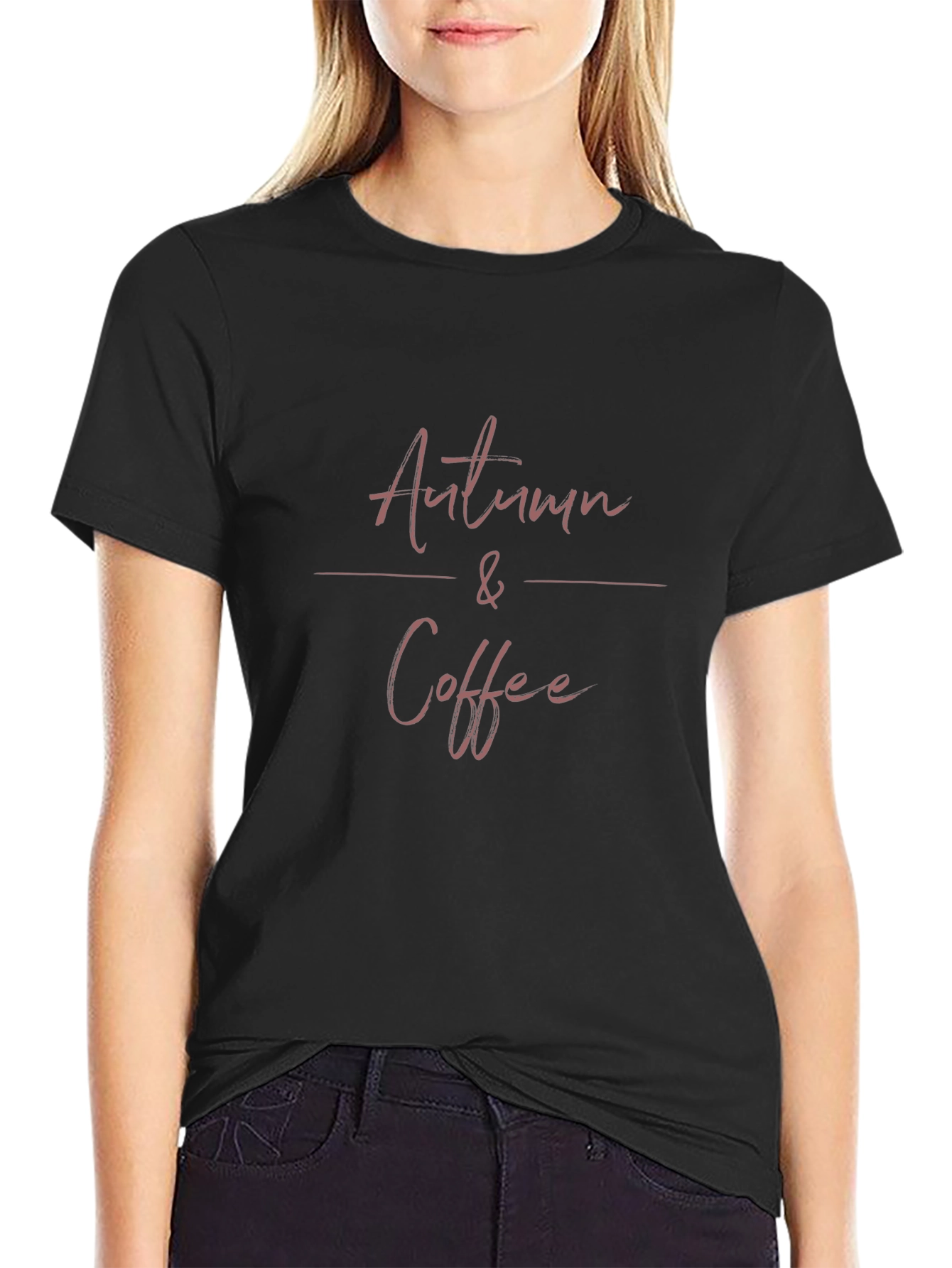 Autumn & Coffee Graphic Tee - Soft Black T-Shirt