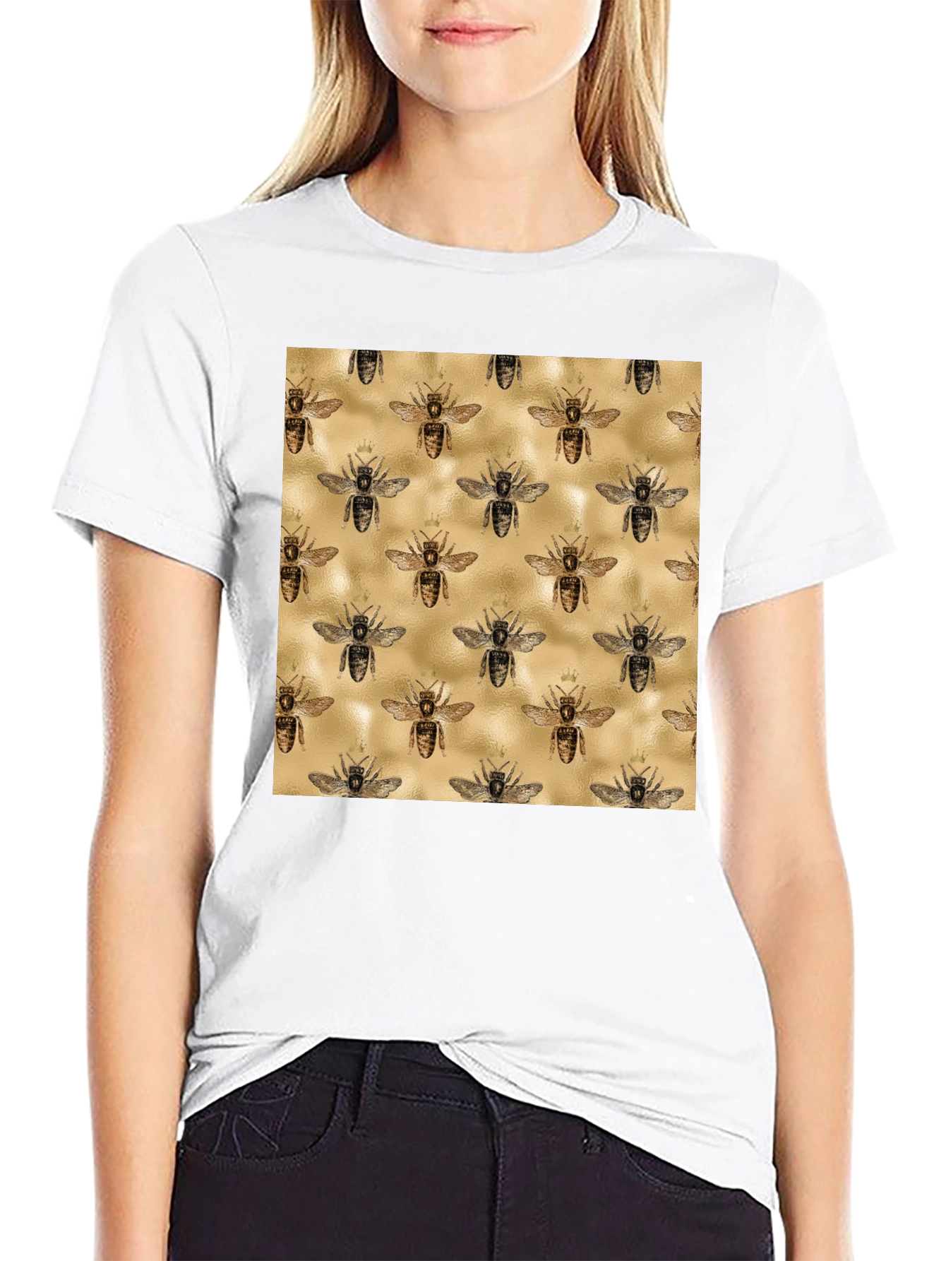 Bee Patterned Tee - Trendy Graphic Print