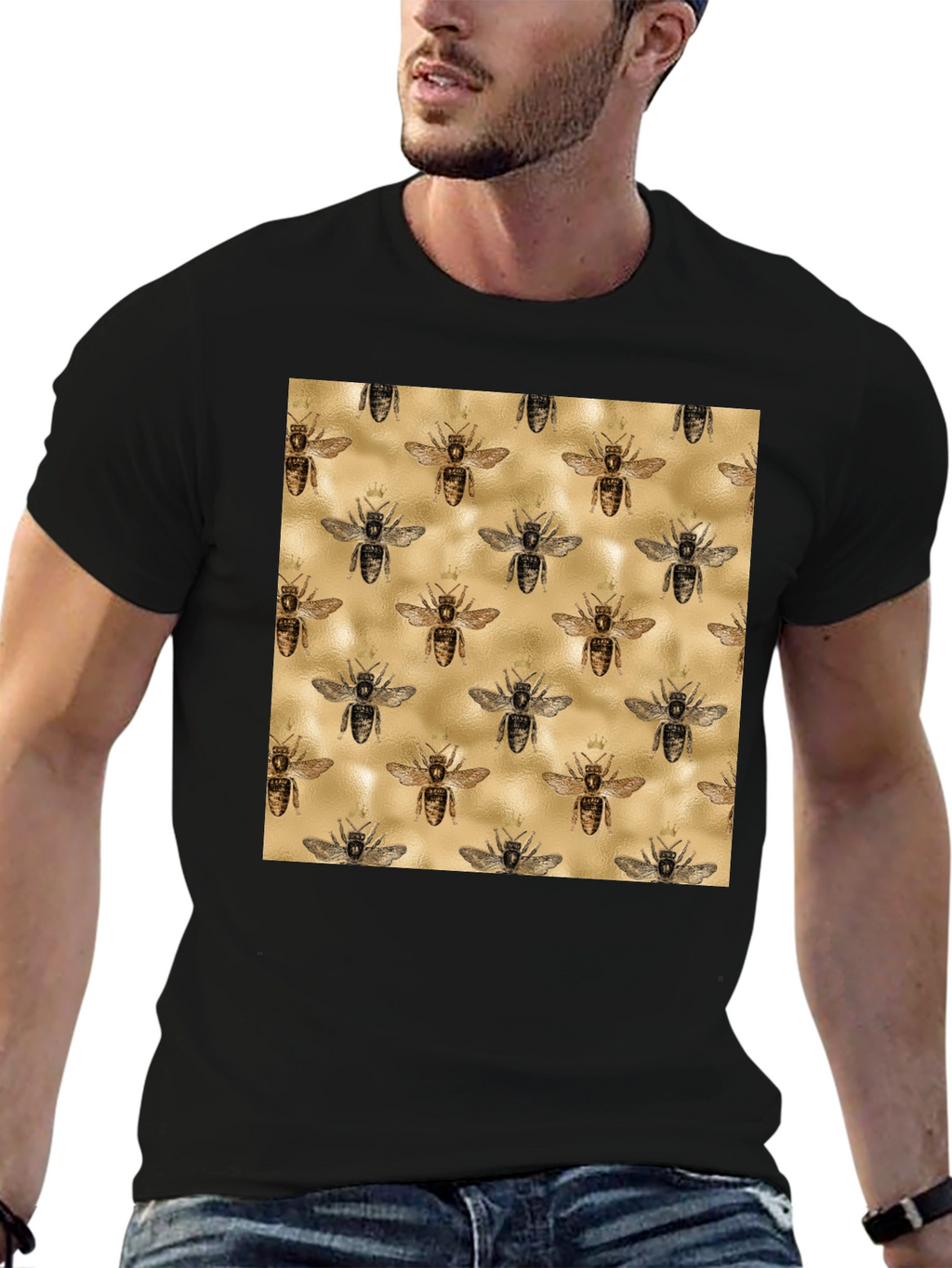 Bee Patterned Tee - Trendy Graphic Print
