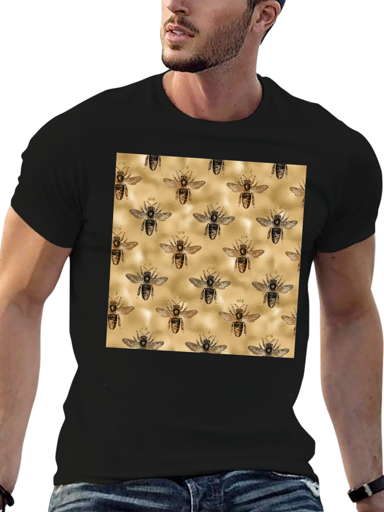 Bee Patterned Tee - Trendy Graphic Print