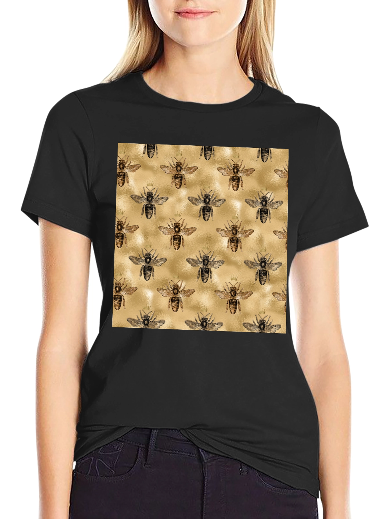 Bee Patterned Tee - Trendy Graphic Print