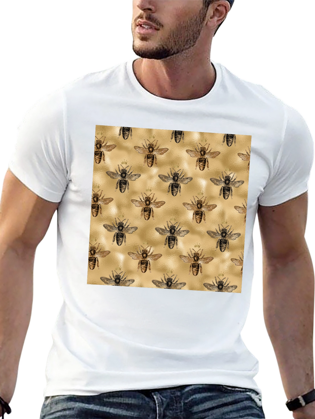 Bee Patterned Tee - Trendy Graphic Print