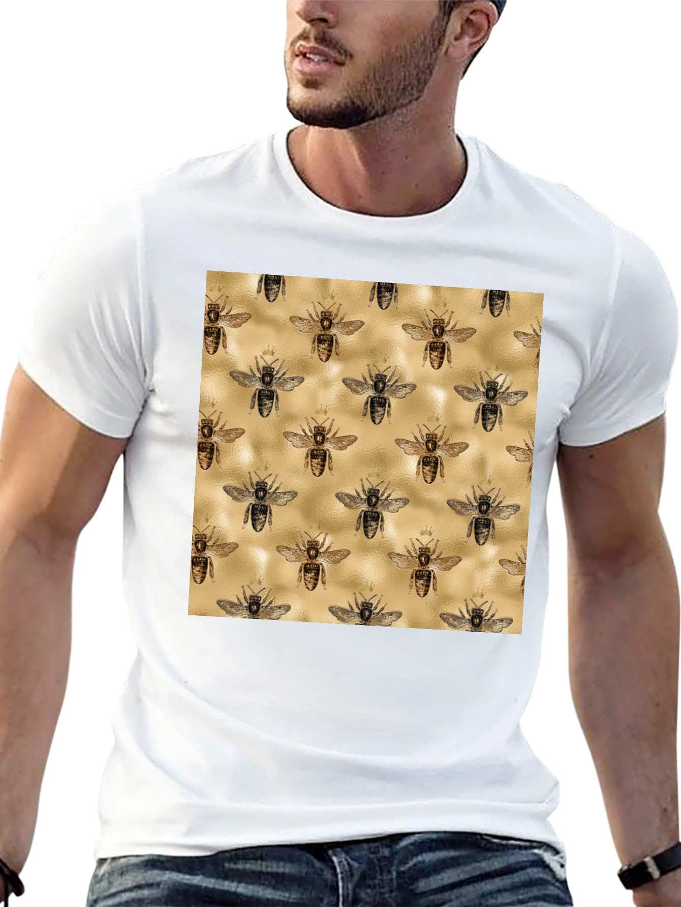Bee Patterned Tee - Trendy Graphic Print