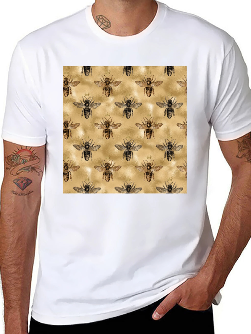 Bee Patterned Tee - Trendy Graphic Print