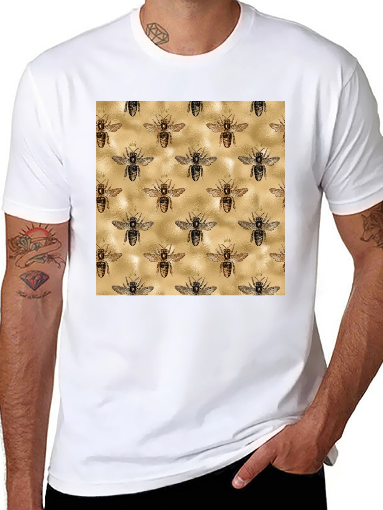 Bee Patterned Tee - Trendy Graphic Print