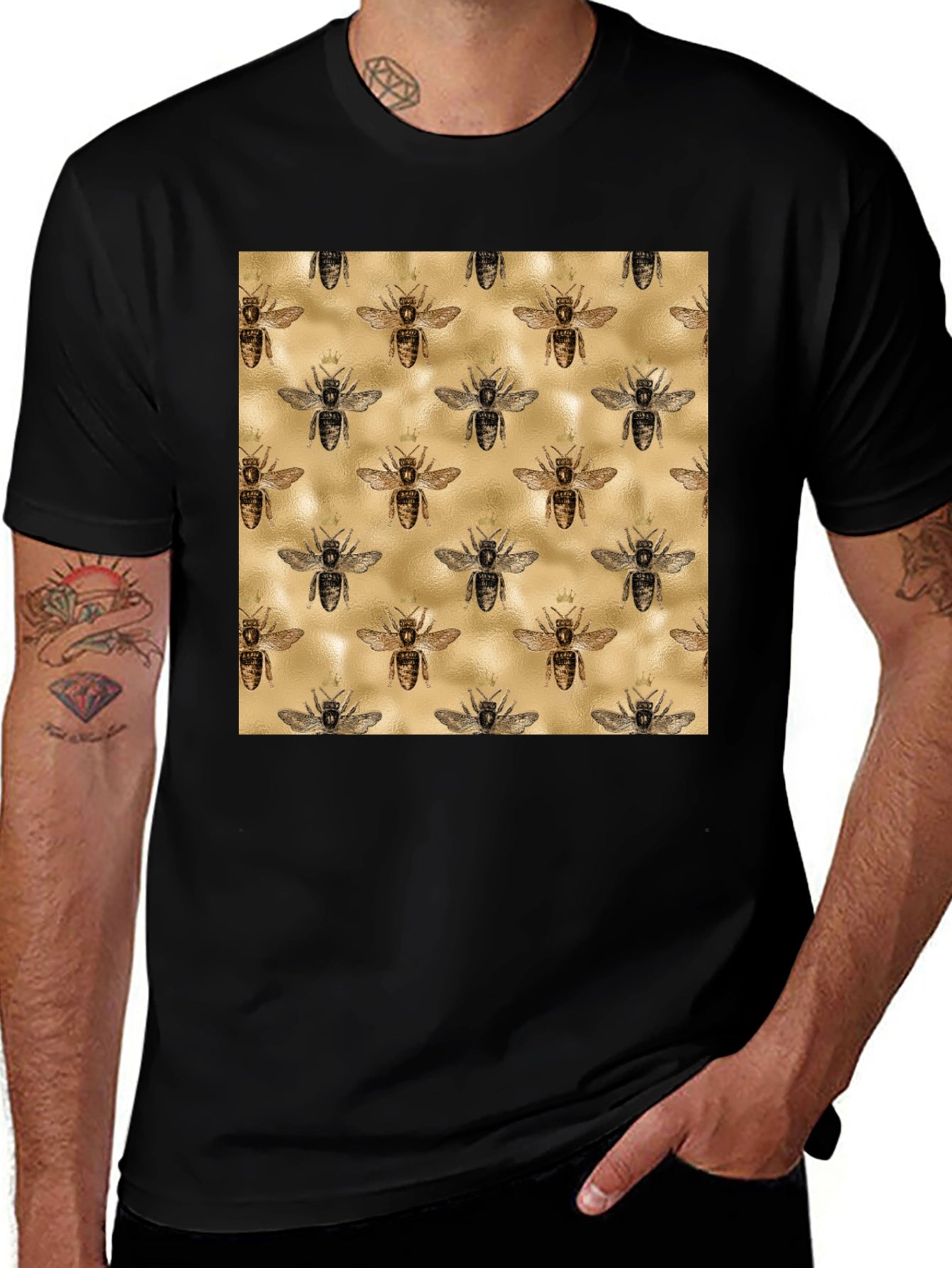 Bee Patterned Tee - Trendy Graphic Print