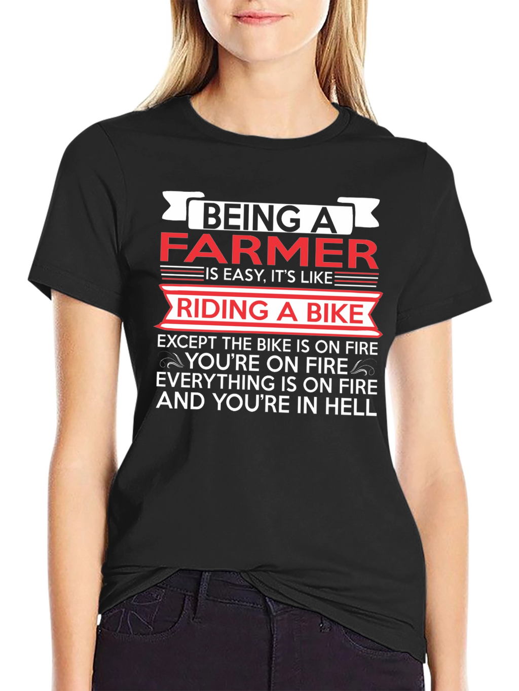 Funny Farmer T-Shirt: Riding a Bike in Hell
