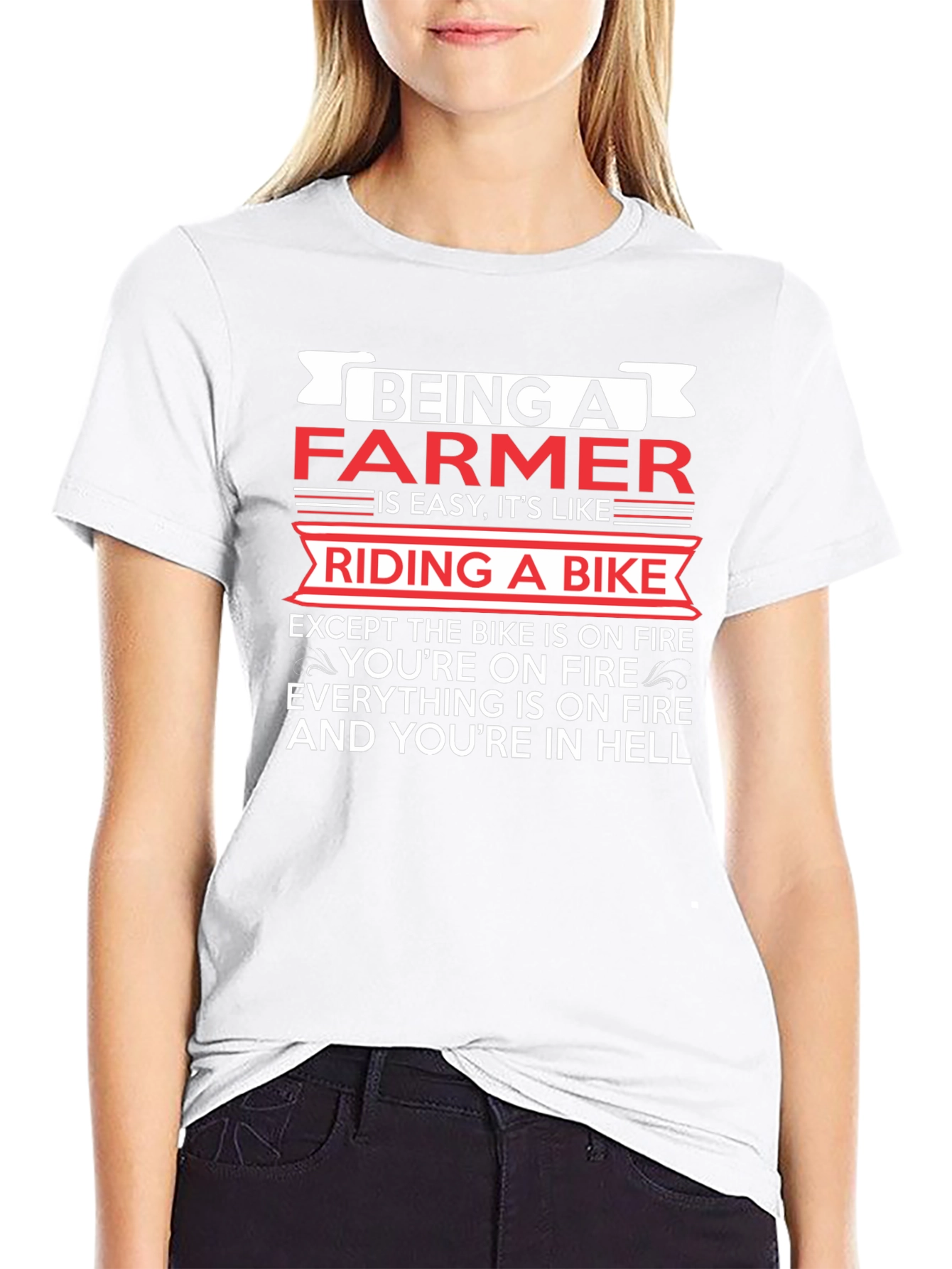 Funny Farmer T-Shirt: Riding a Bike in Hell