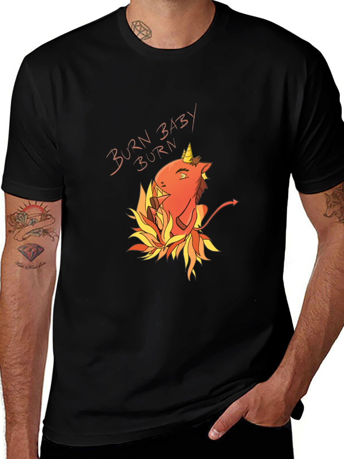 Burn Baby Burn Devil Unicorn Black T-Shirt
