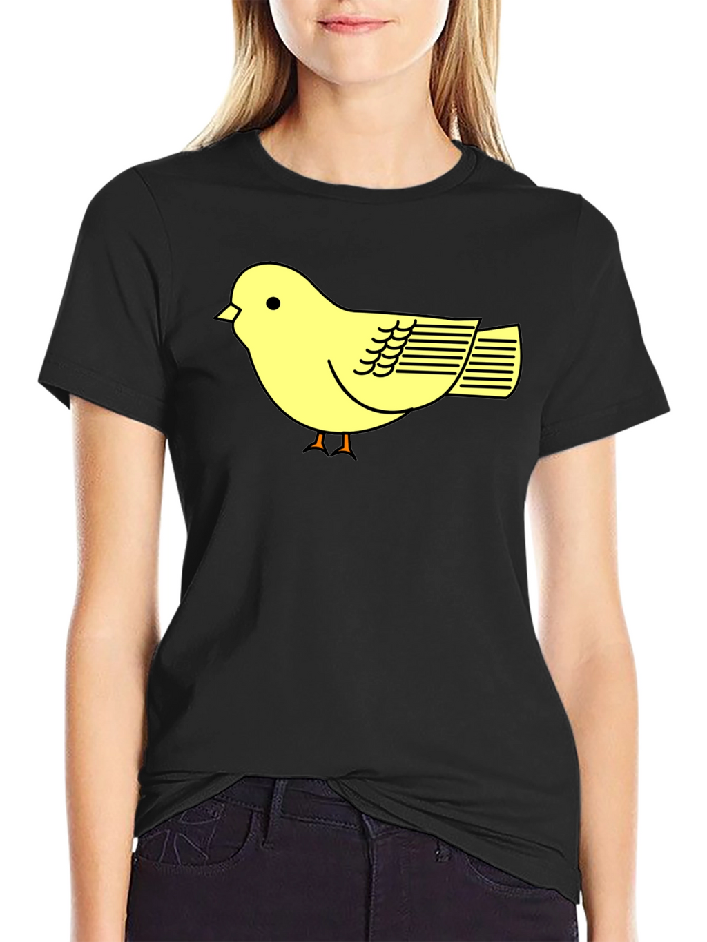 Black T-Shirt with Cute Yellow Bird Design