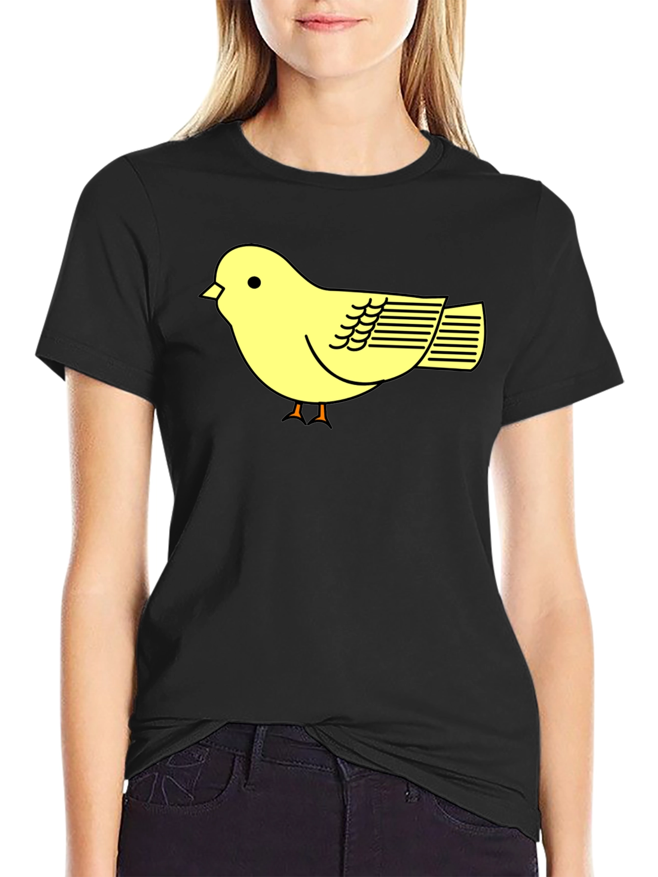 Black T-Shirt with Cute Yellow Bird Design