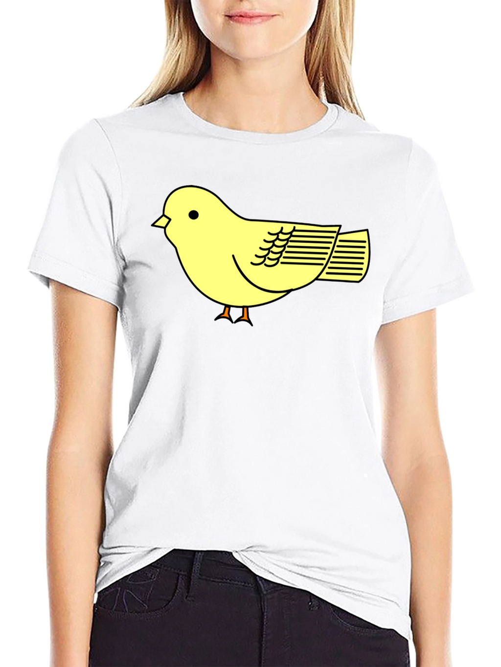 Black T-Shirt with Cute Yellow Bird Design