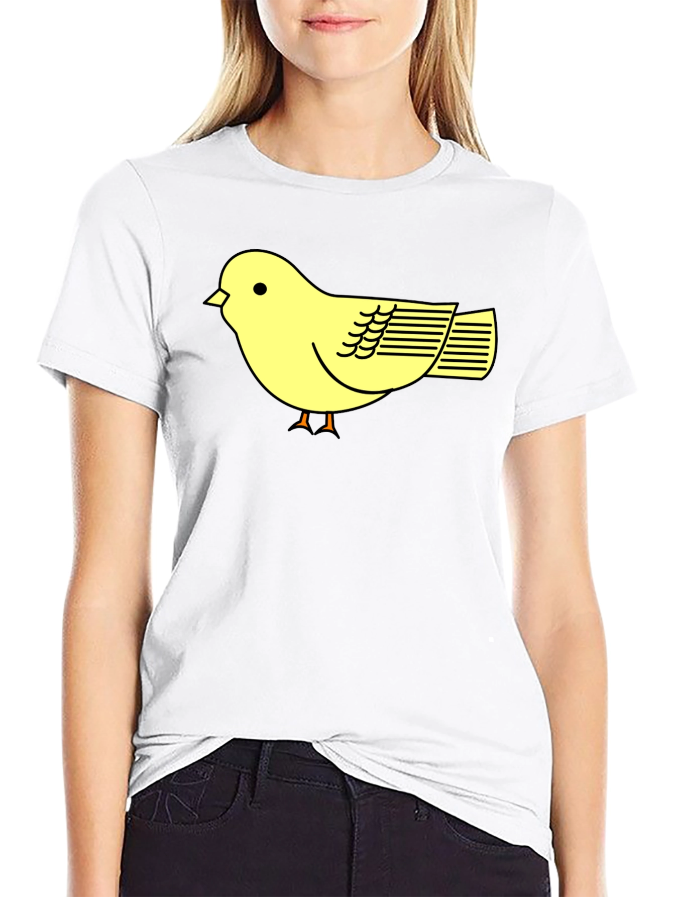 Black T-Shirt with Cute Yellow Bird Design