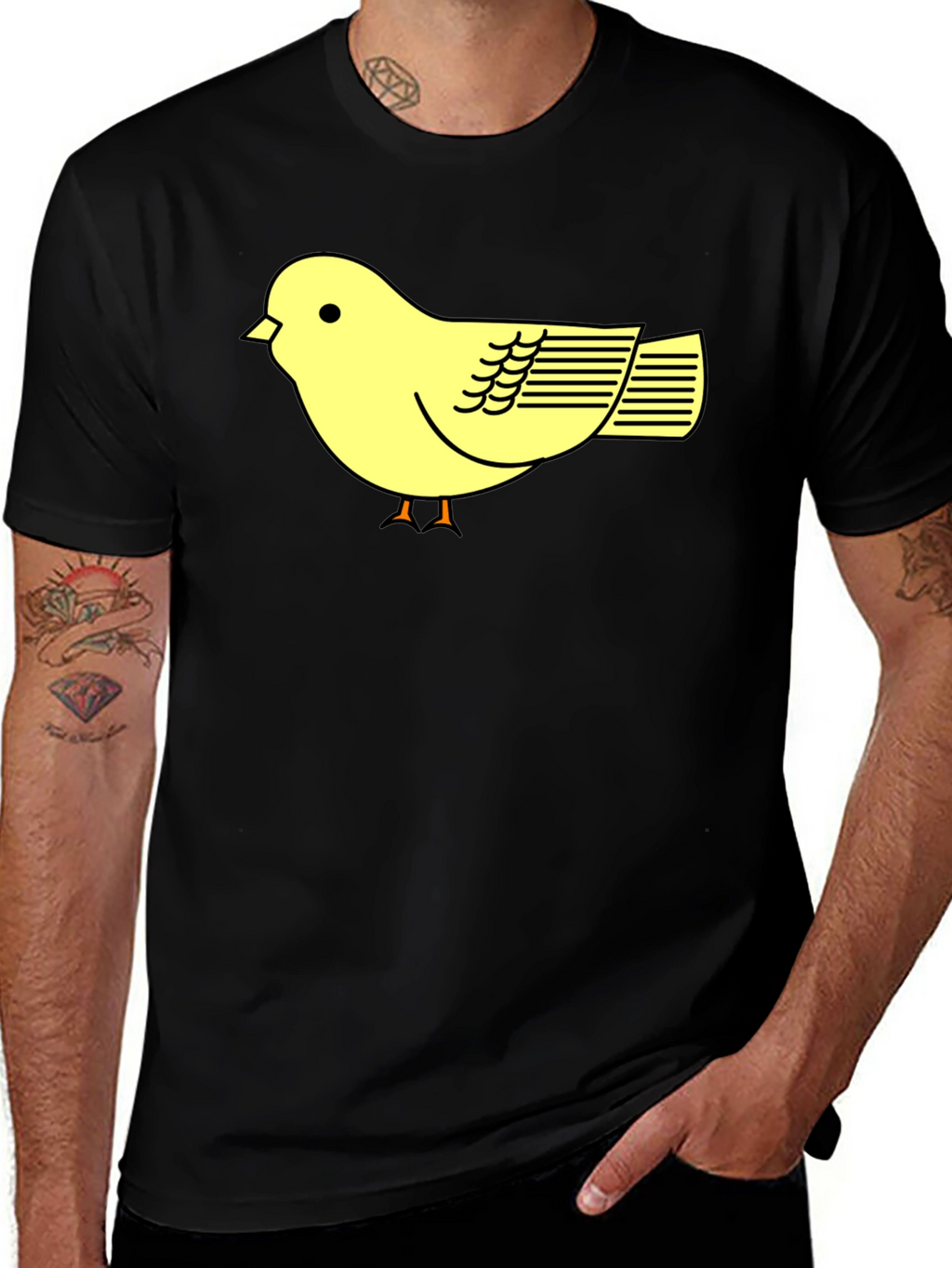 Black T-Shirt with Cute Yellow Bird Design