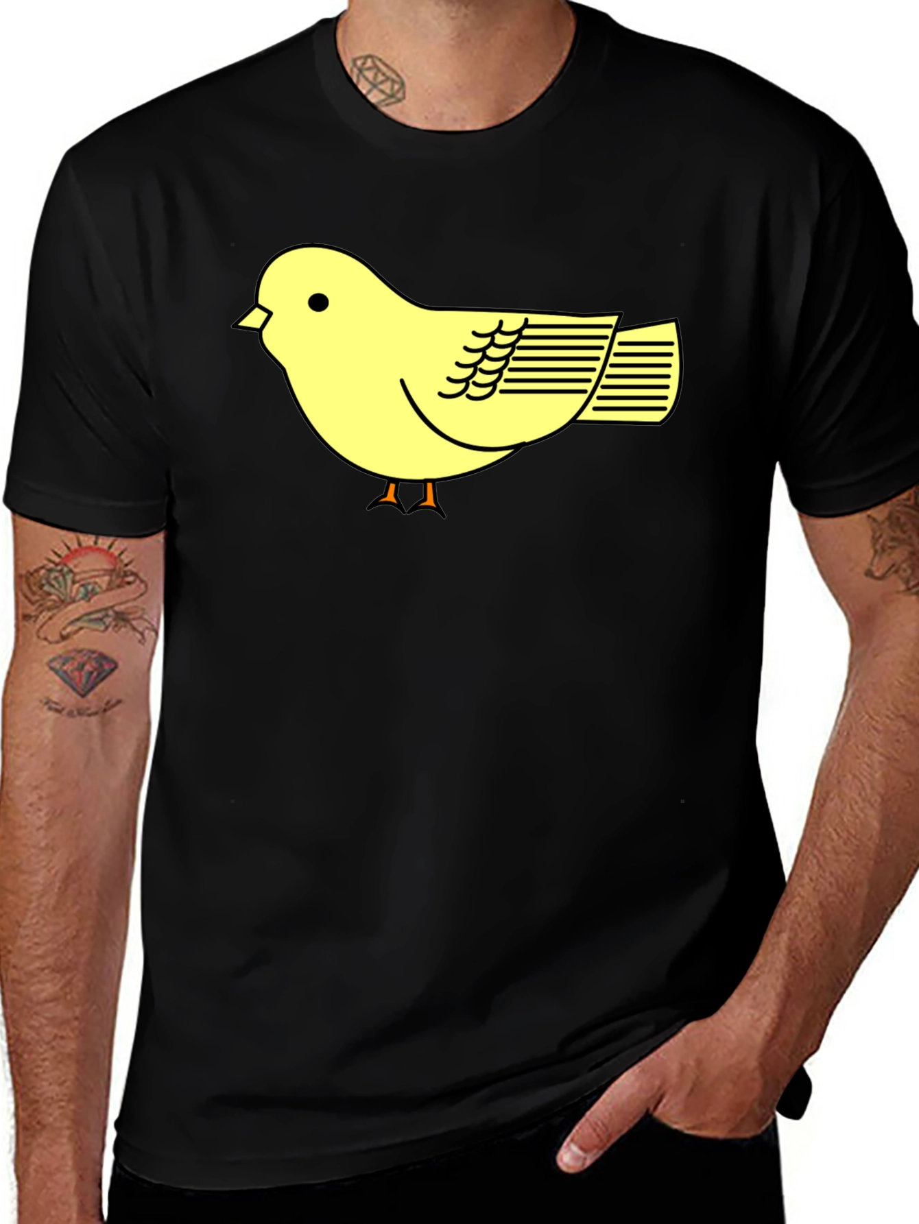 Black T-Shirt with Cute Yellow Bird Design