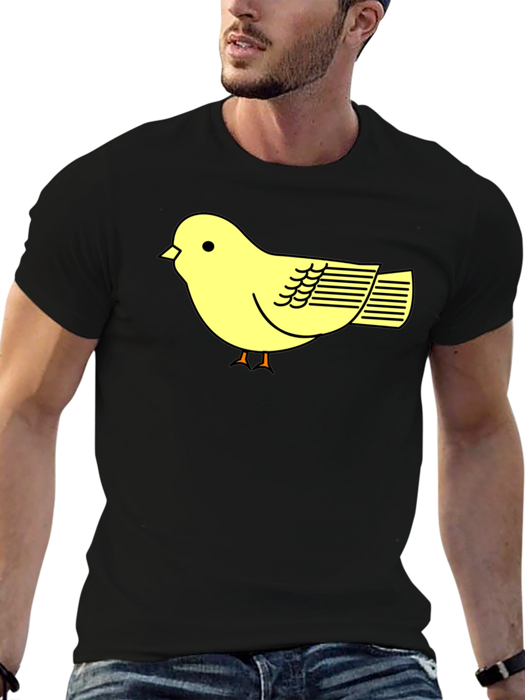 Black T-Shirt with Cute Yellow Bird Design