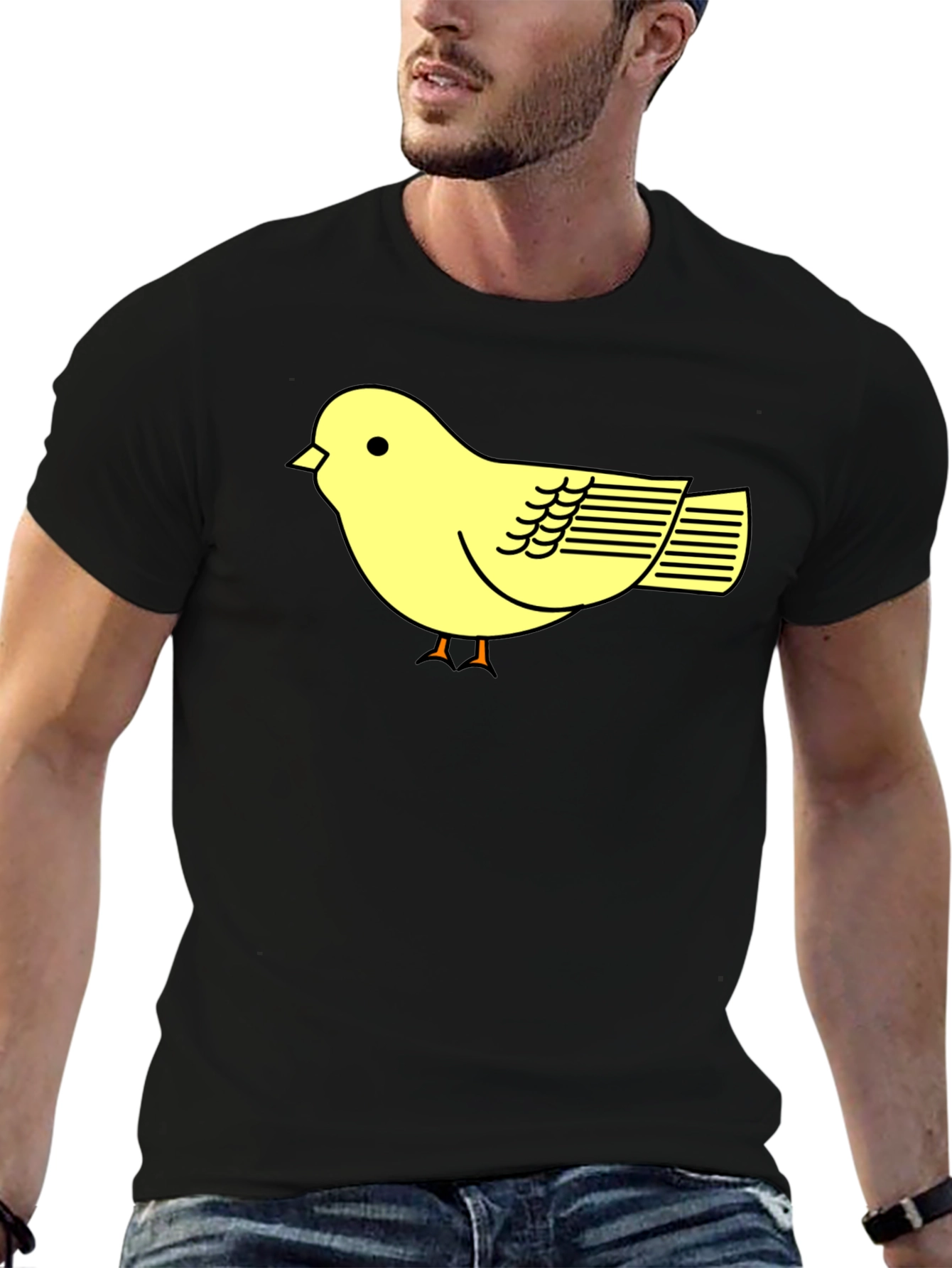 Black T-Shirt with Cute Yellow Bird Design