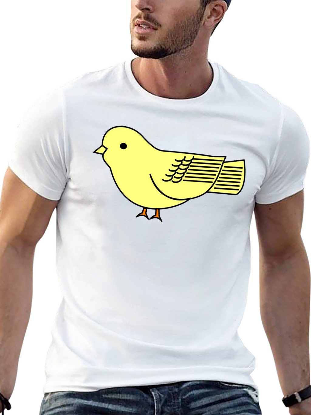 Black T-Shirt with Cute Yellow Bird Design
