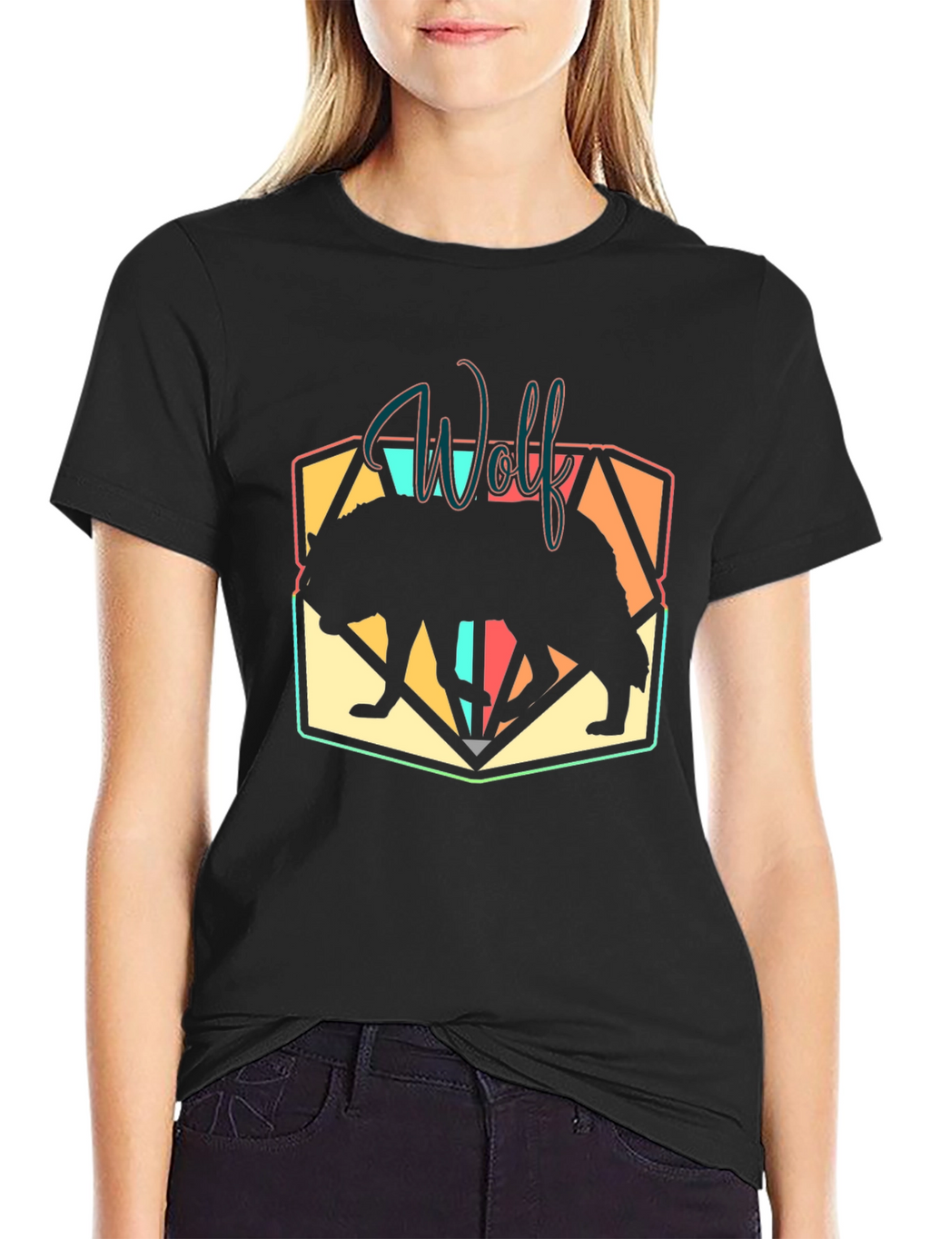 Wolf Silhouette Graphic Black T-Shirt