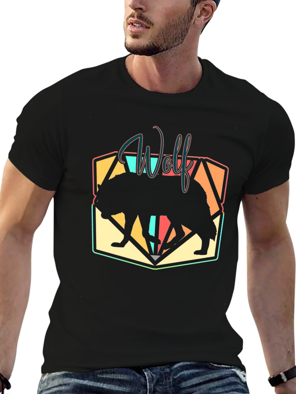 Wolf Silhouette Graphic Black T-Shirt