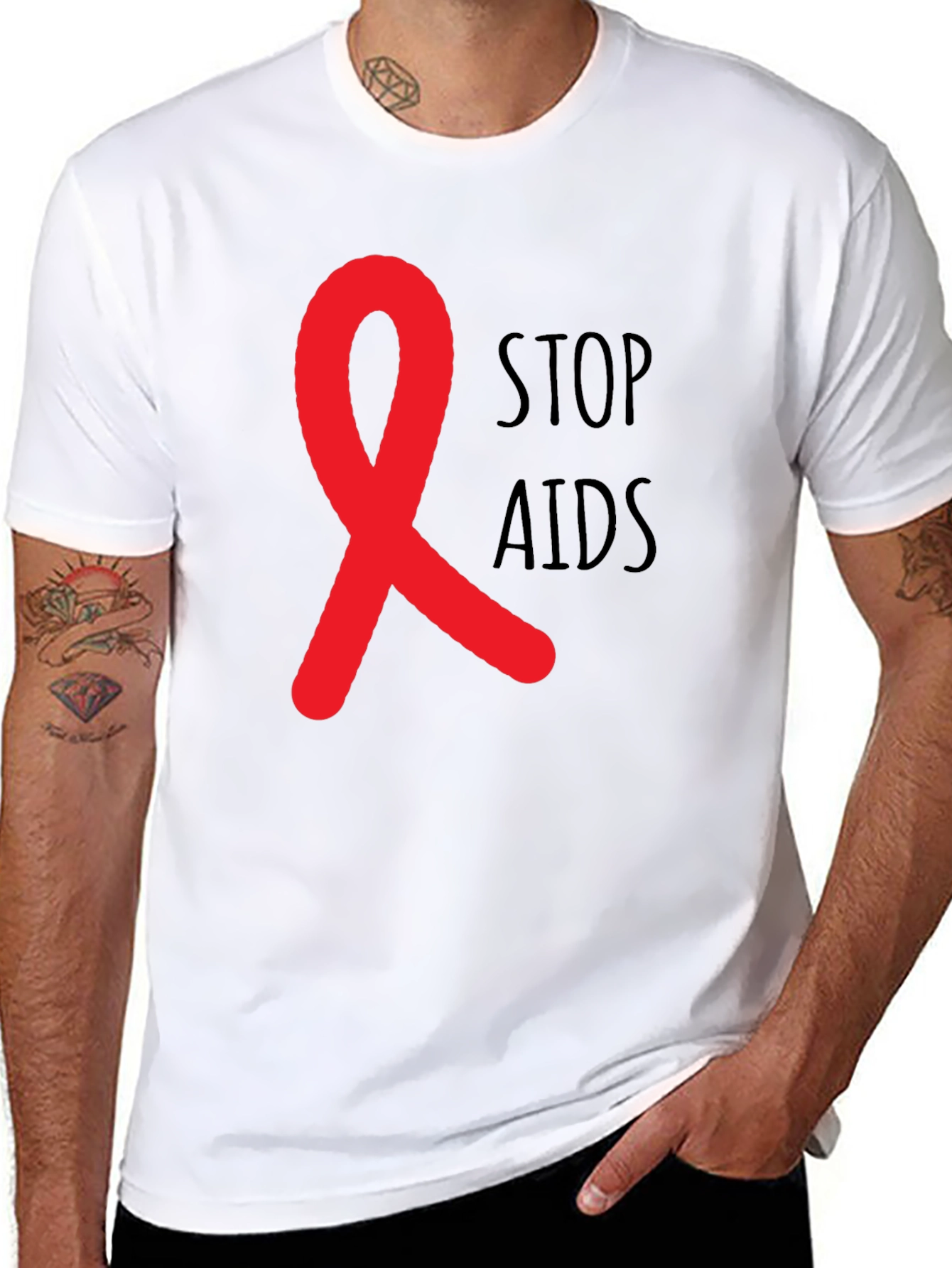 Stop AIDS Awareness Ribbon Graphic T-Shirt